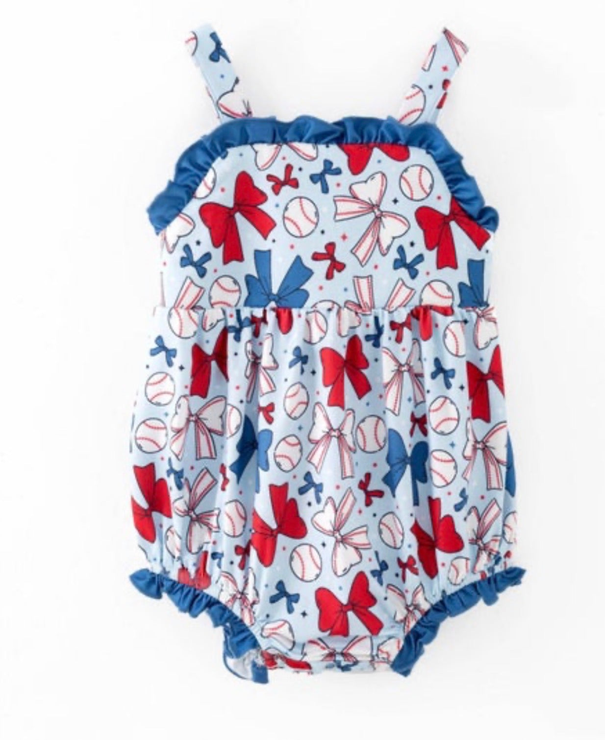All-Star Baseball Bows Infant Romper: 3-6M
