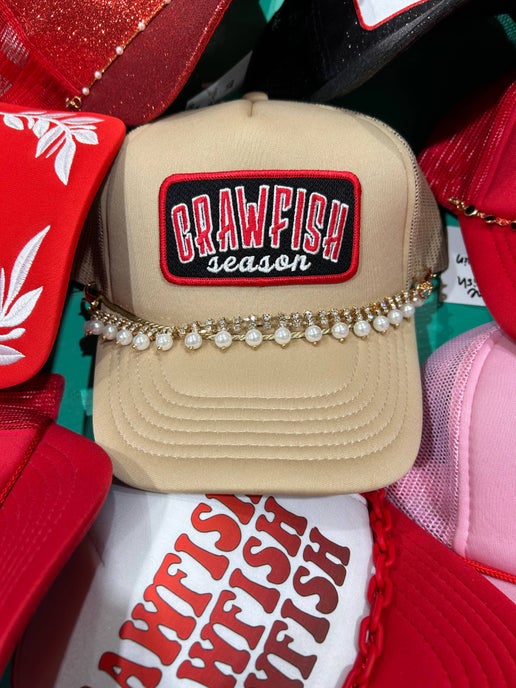 Crawfish Season Patch Hat | Boil Trucker | Crawfish Caps: Khaki Foam