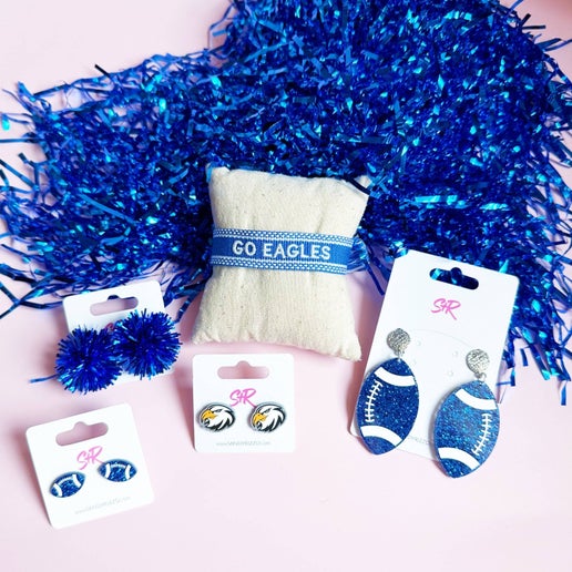 Blue Tinsel Party Pom Stud