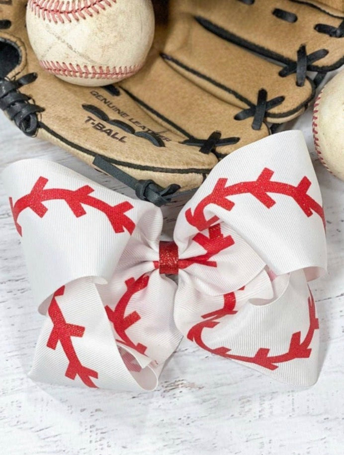 Baseball Hair Bow- Large Alligator Clip- 7”