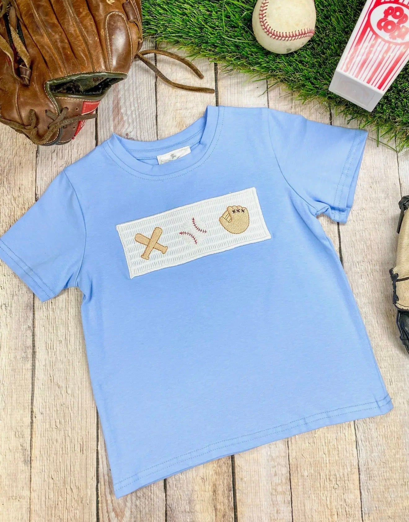 Boys Light Blue Smocked Baseball Top