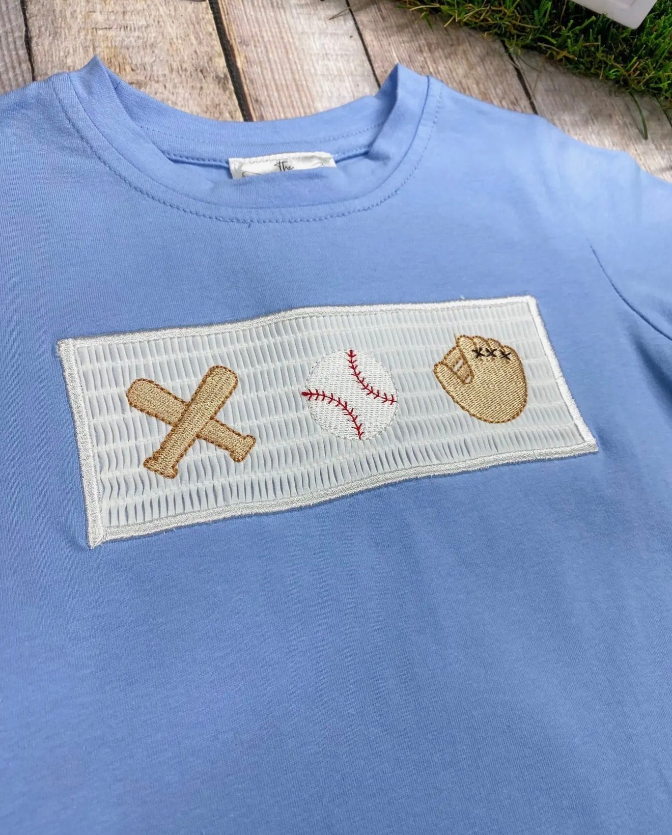 Boys Light Blue Smocked Baseball Top