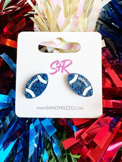 Blue Glitter Acrylic Football Stud