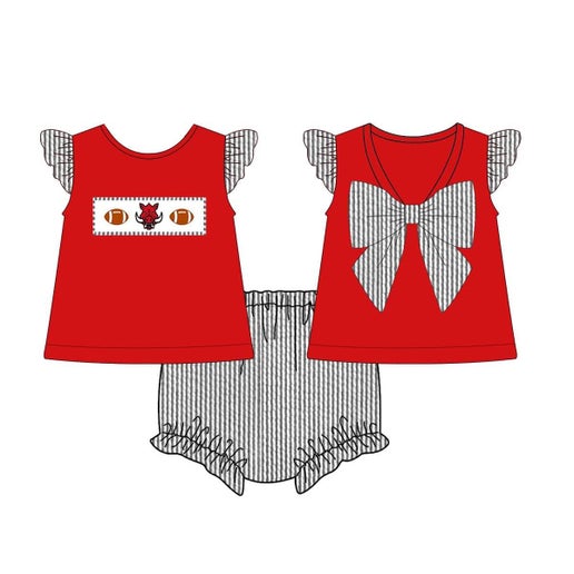 Collegiate Embroidered Seersucker Girl Diaper Set - Hog