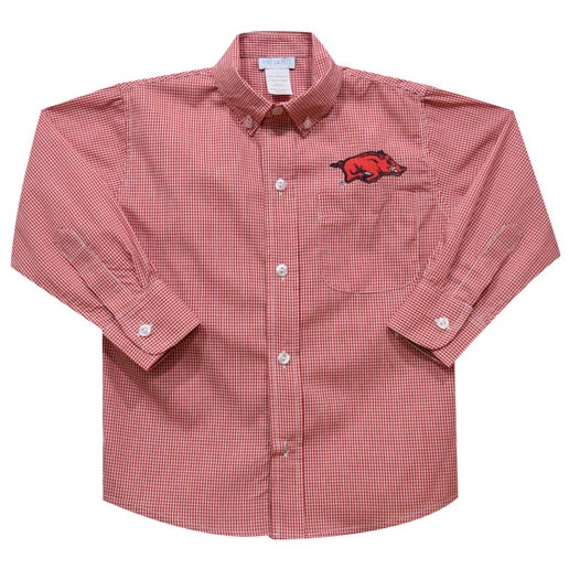 Arkansas Razorbacks Embroidered Red Gingham Button Down