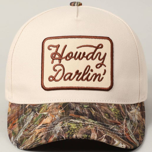 Howdy Darlin' Embroidery Patch Cap: CAMO, ONE SIZE