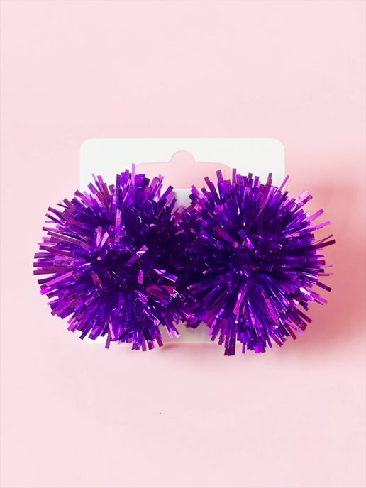 Purple Tinsel Party Pom Stud