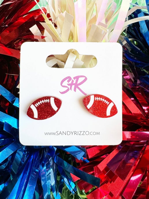 Red Glitter Acrylic Football Stud