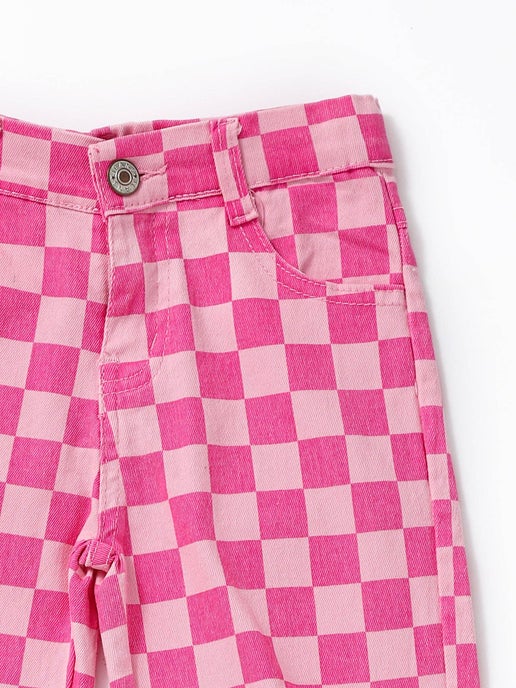 Pink Checked Girls Jeans