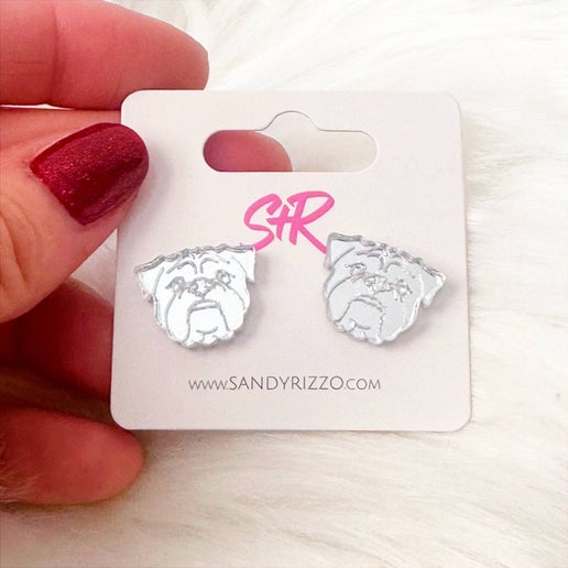 Small Silver Mirror Acrylic Bulldog Stud