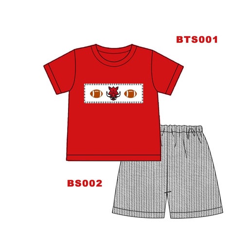 Collegiate Embroidered Seersucker Boy Short Set - Hog