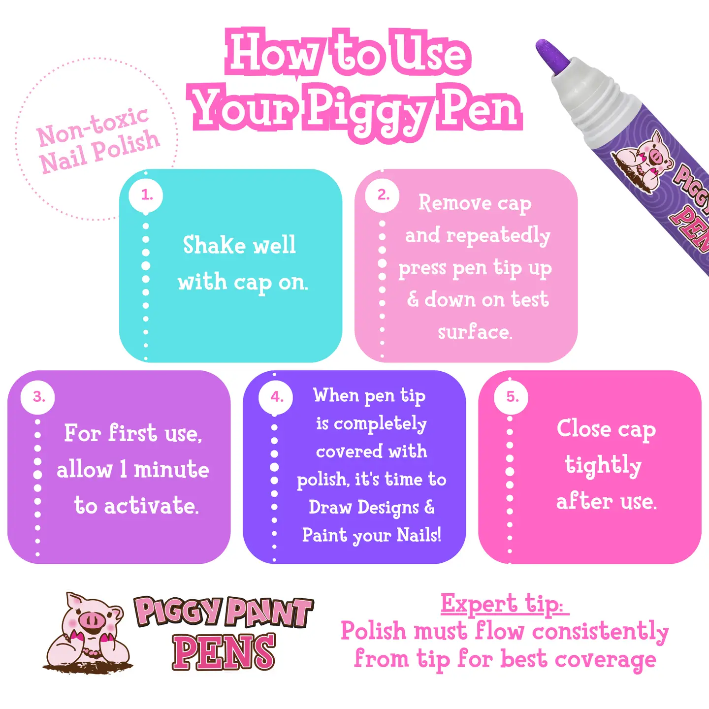 PURPLE Power Piggy Paint Pen Non-Toxic Nail Polish
