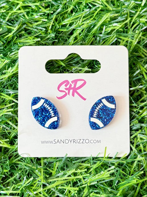 Blue Glitter Acrylic Football Stud